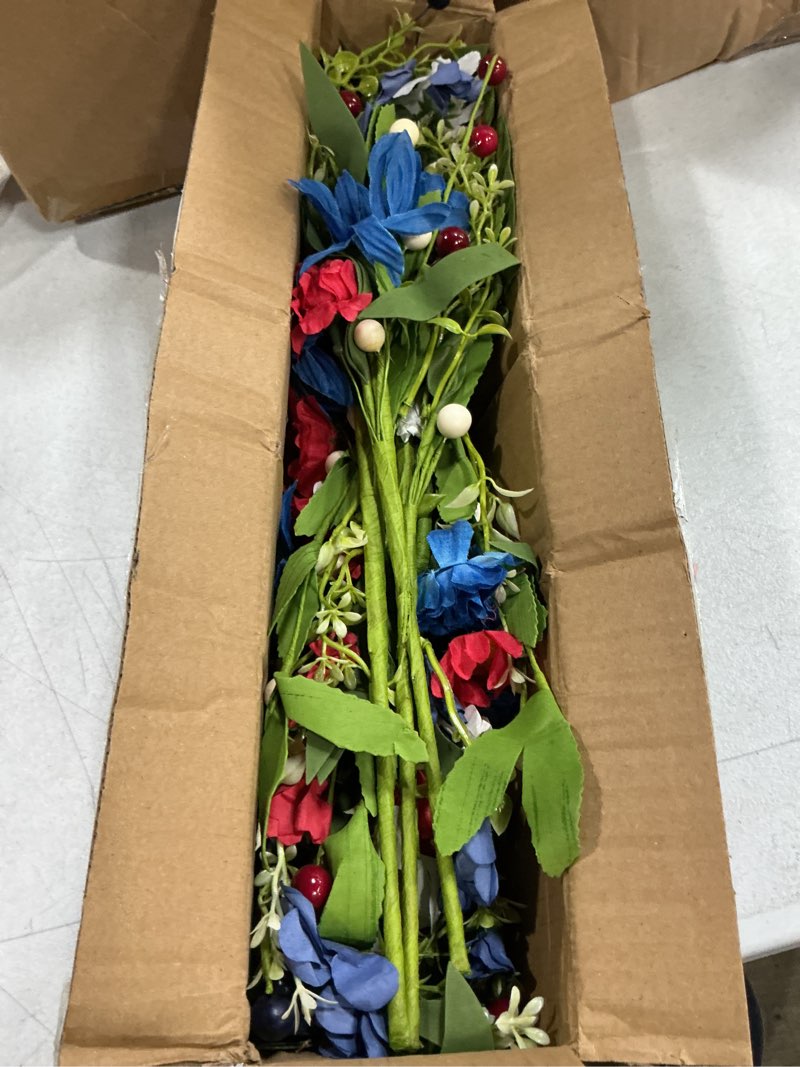 Condition photo showing Good Condition for sggvecsy patriotic artificial flowers 6pcs memorial bouquet fake red white and blue cemetery flowers with marigold daisy for grave 4th of july memorial day independence day veterans decoration red,blue and white