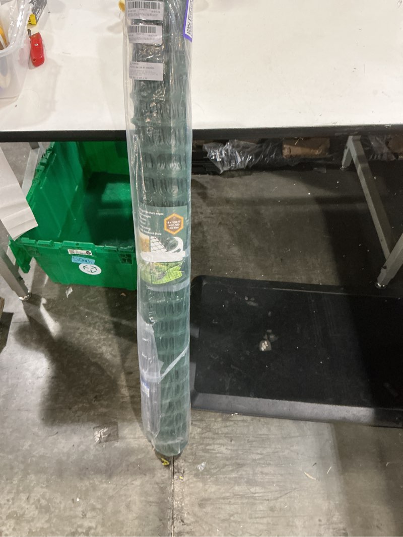 Condition photo showing New/Like New for doeworks safety fence, 4 x 100 ft green plastic mesh fence roll barrier netting for construction fencing animal fencing garden fencing and event fencing