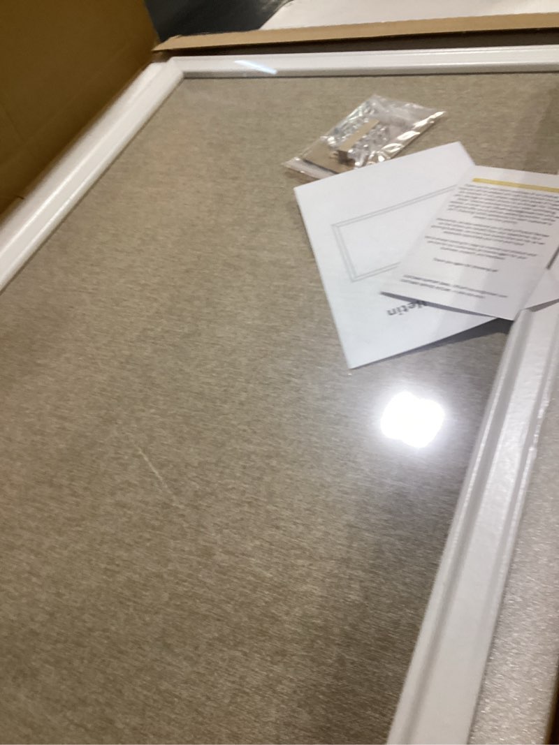 Condition photo showing Good Condition for Double-Sided Large Cork Board with Linen, 30" x 20" Hanging Wood Framed Bulletin Board, Picture Display Vision Board Corkboards for Wall Room School Office Decor, 20 Pushpins,1pack Cork+beige - 1pcs 30" x 20"