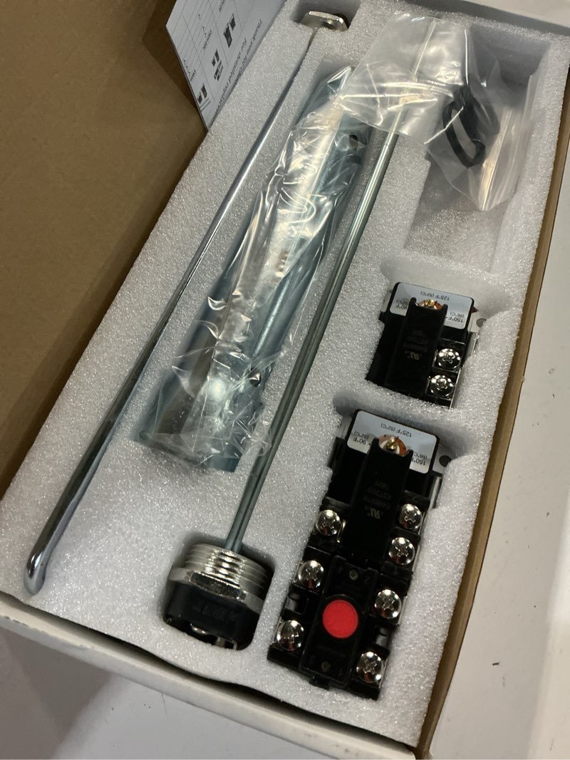 Condition photo showing New/Like New for ewh-03 electric water heater tune-up kit with element wrench, includes upper & lower heater thermostat, 2x heater elements - 4500w 240v (3500w@208v), 1 x element wrench, water heater replacement parts