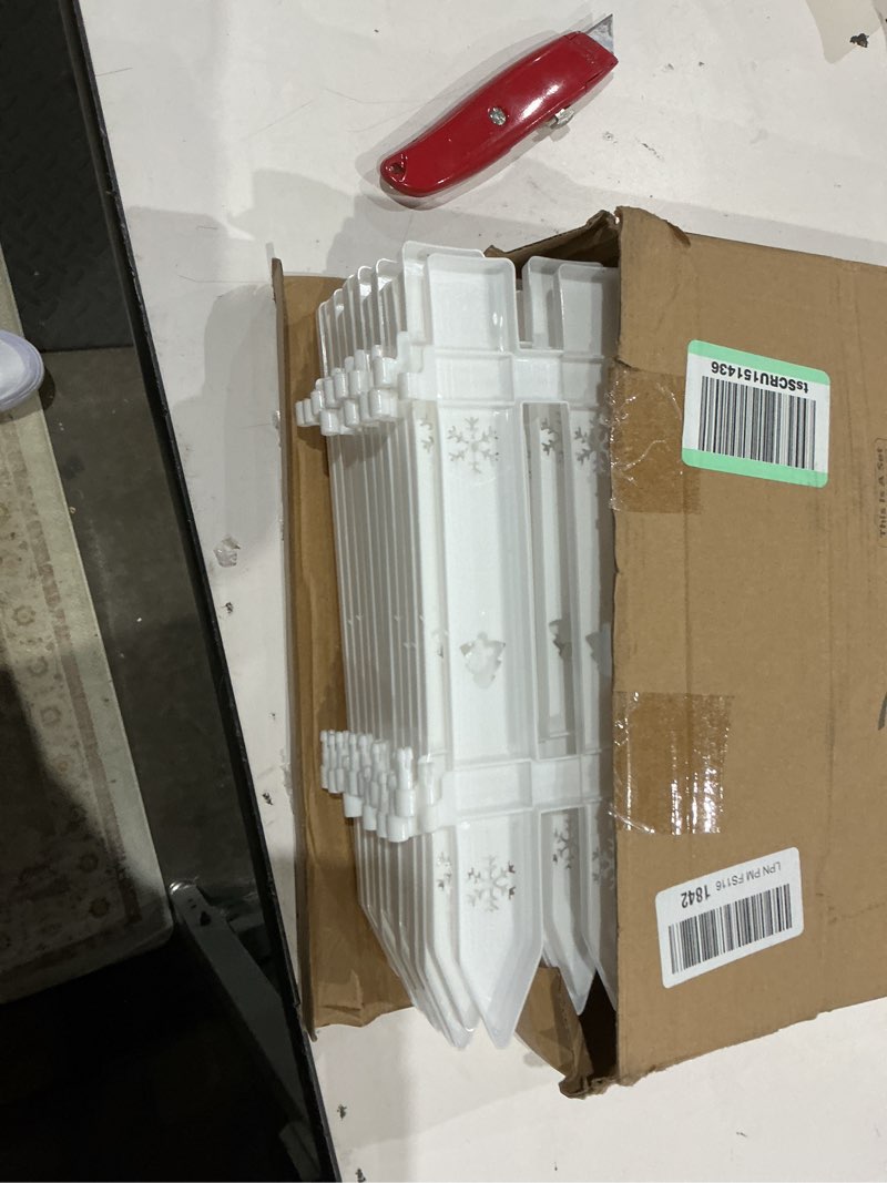 Condition photo showing Good Condition for 48 pcs white garden fence edging, 14ft total plastic picket fence border for flower beds, 12 inch decorative lawn edging landscape guard for yard path small animal & holiday decor white 48