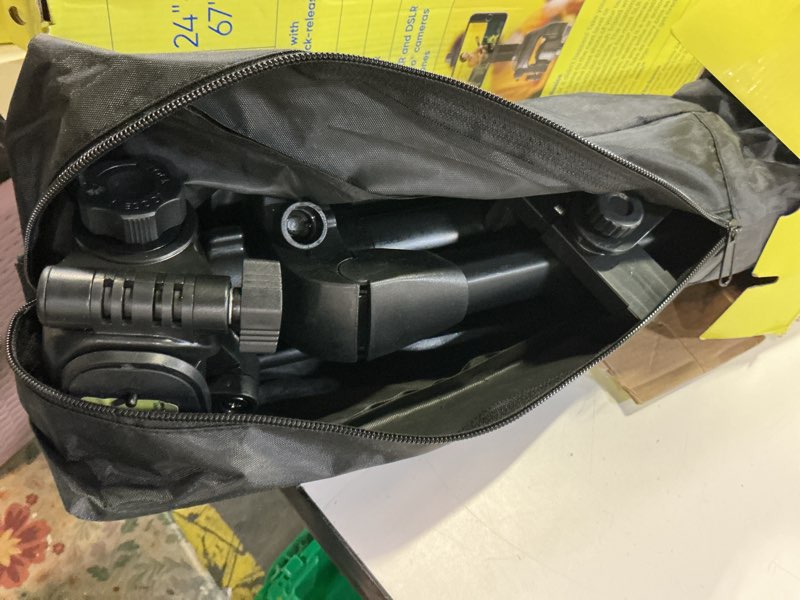Condition photo showing As Is for onn 67-inch tripod with smartphone cradle for dslr cameras, smartphones and gopro action cameras