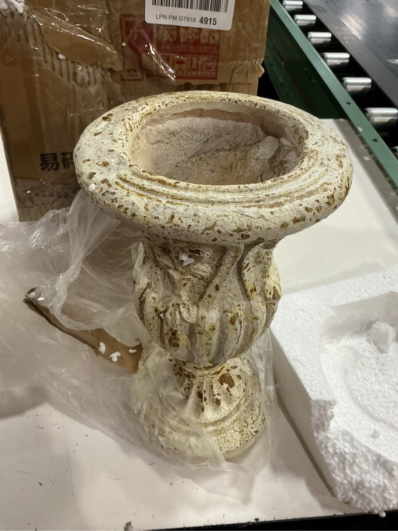 Condition photo showing Good Condition for 17 inch vintage planter for outdoor plants, embossed design durable and sturdy resin fiber flowerpots with drainage hole, decorative orchid houseplant pot indoor outdoor plant container big