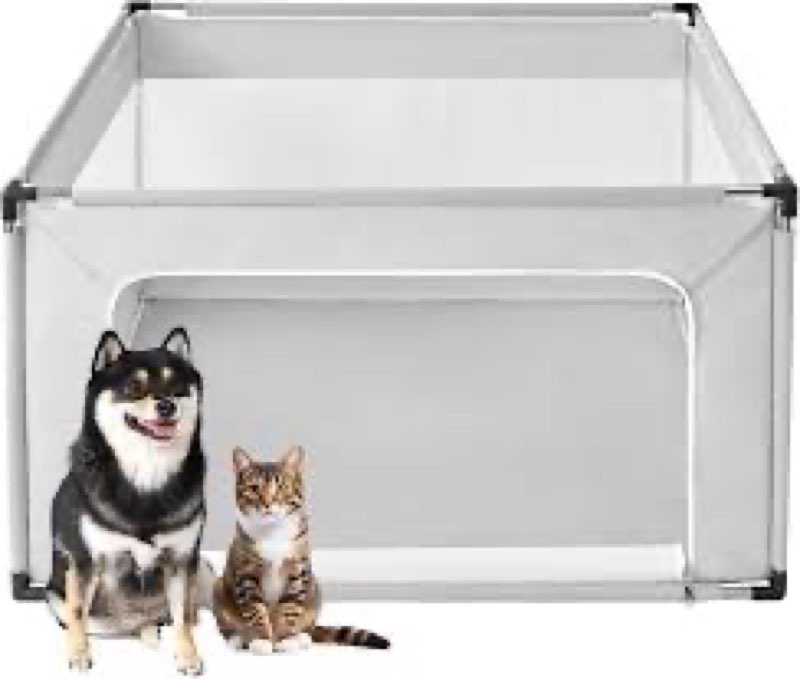 EHEYCIGA 42x42x26 Inches Puppy Playpen Without Top Cover for Dogs & Cats Indoor or Outdoor - Dog Playpen with Door, Dog Fence for Small Animal with Heavy-Duty Oxford & Steel Frame, Sliver Grey