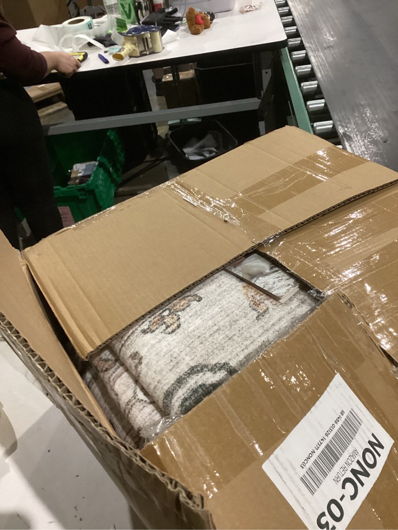 Condition photo showing As Is for 9x12 Vintage Area Rug: Washable Neutral Soft Non Slip Thin Large Floor Carpet for Living Room Bedroom Kitchen Dining Room Home Office Farmhouse Indoor - Taupe Taupe 9' x 12' (Rectangular)