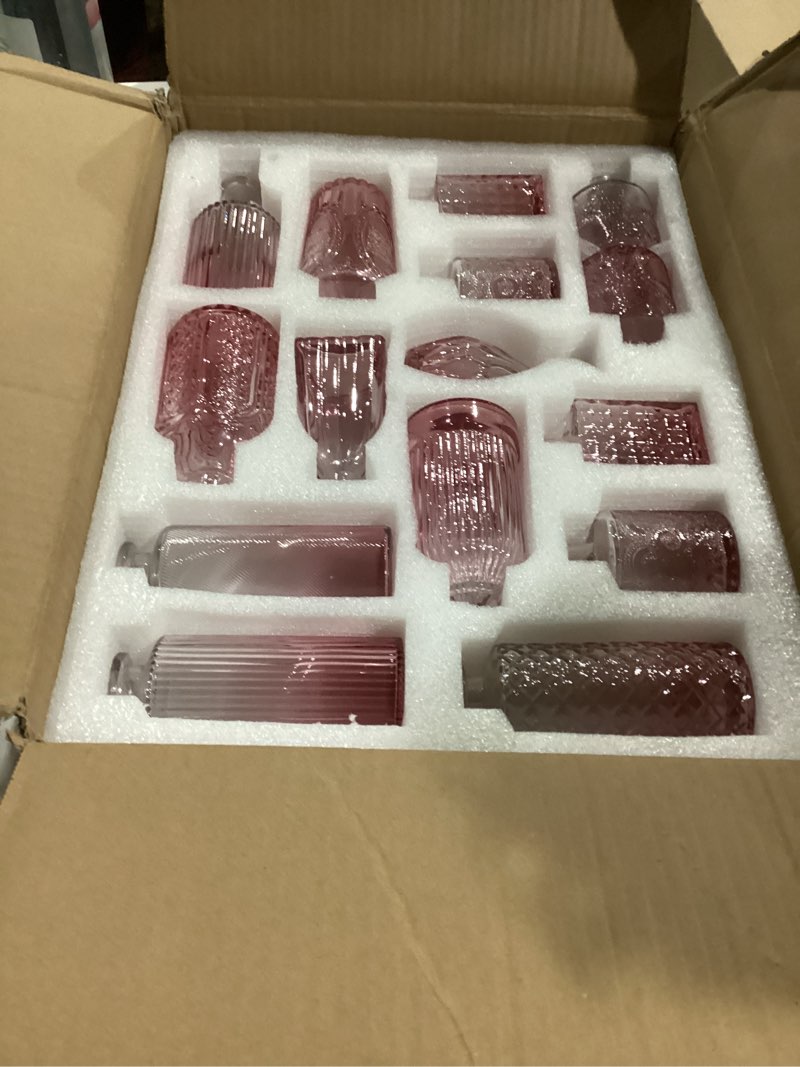 Condition photo showing New/Like New for Glass Bud Vase Set of 30 - Small Vases for Flowers in Bulk - Assorted Vintage Crystal Vases for Flowers, Table Centerpieces (Pink, 30 Pcs) 30 Pcs Pink