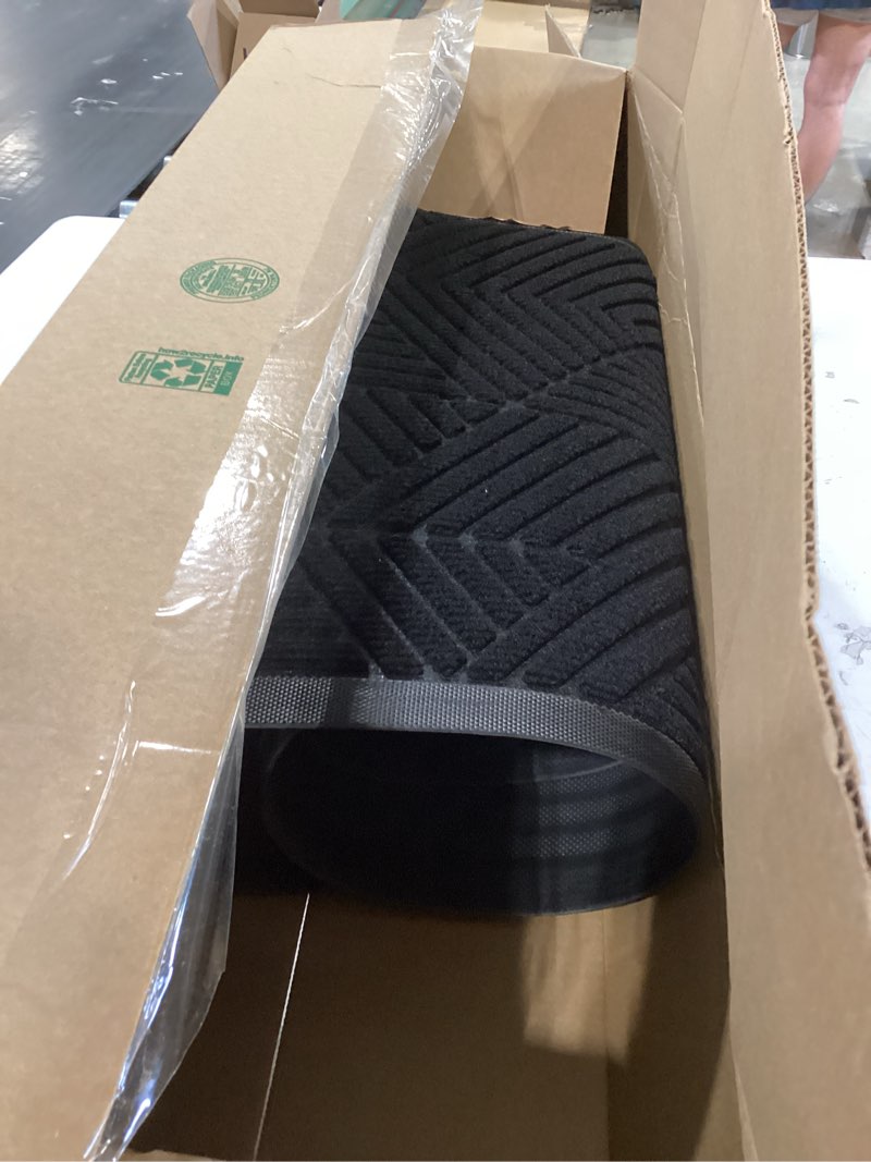 Condition photo showing Good Condition for commercial hallway runner rug, 3' x 10' commercial door mat indoor outdoor entrance, non slip rubber backing, industrial rug heavy duty brush step entrance mat weather utility rug, black jet black 3' x 10' (rectangular)