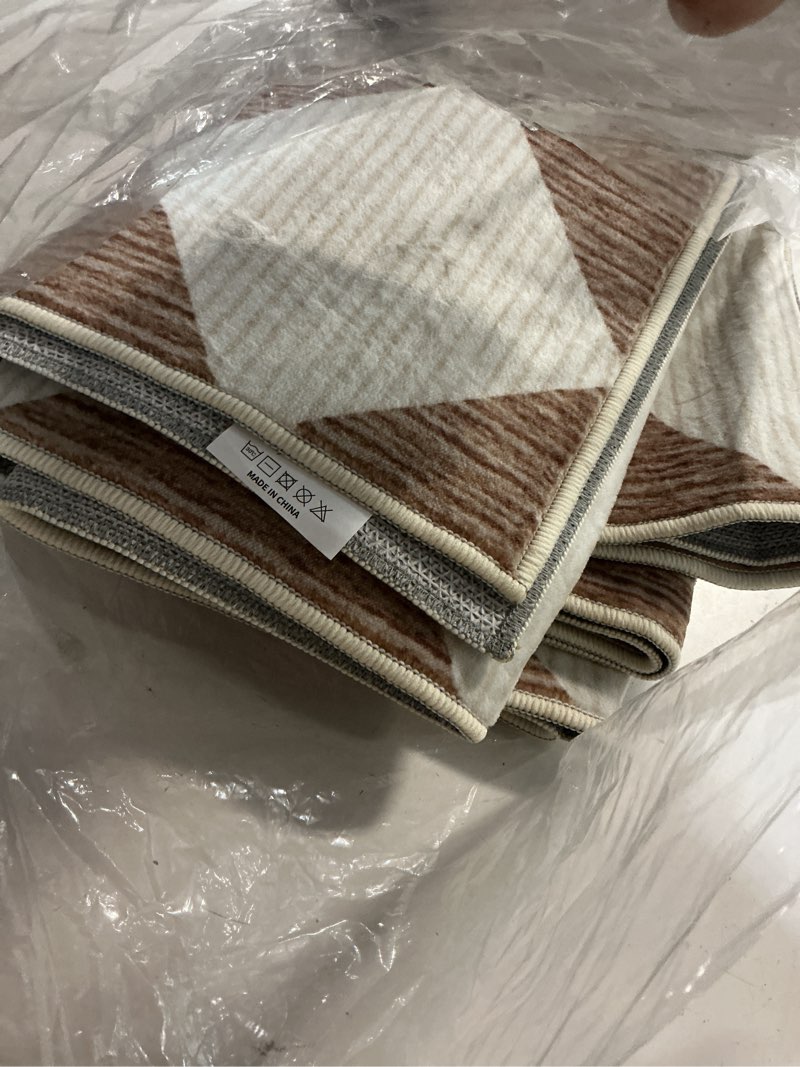 Condition photo showing Good Condition for garveehome checkered rug runners for hallways, 2x6 brown diamond print kitchen runner non slip backing entryway rug thin laundry mat stain resistant carpet for bedroom bathroom beside mat brown 2' x 6' (rectangular)