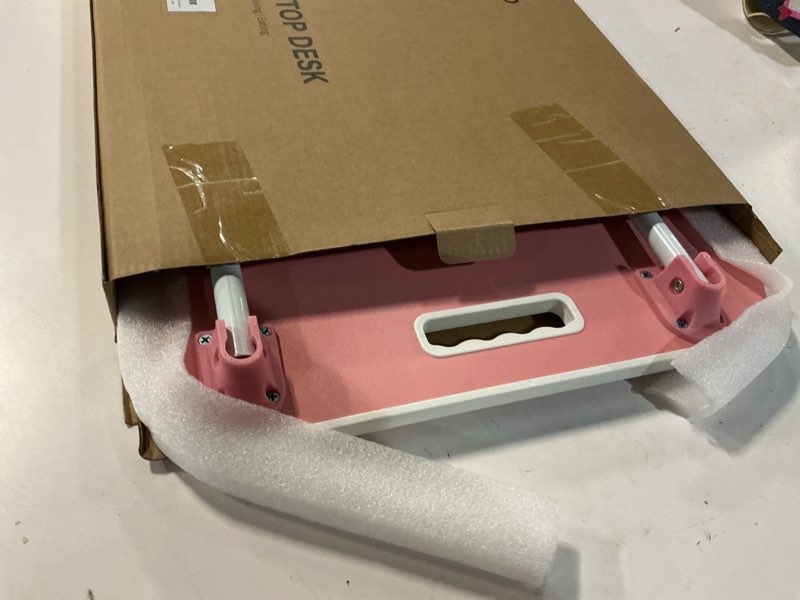 Condition photo showing Good Condition for Foldable Laptop Table, Portable Lap Desk Bed Table Tray, Laptop Stand with Cup Holder & Tablet Slot & Lifting Handle for Working Writing Drawing & Eating (Pink)