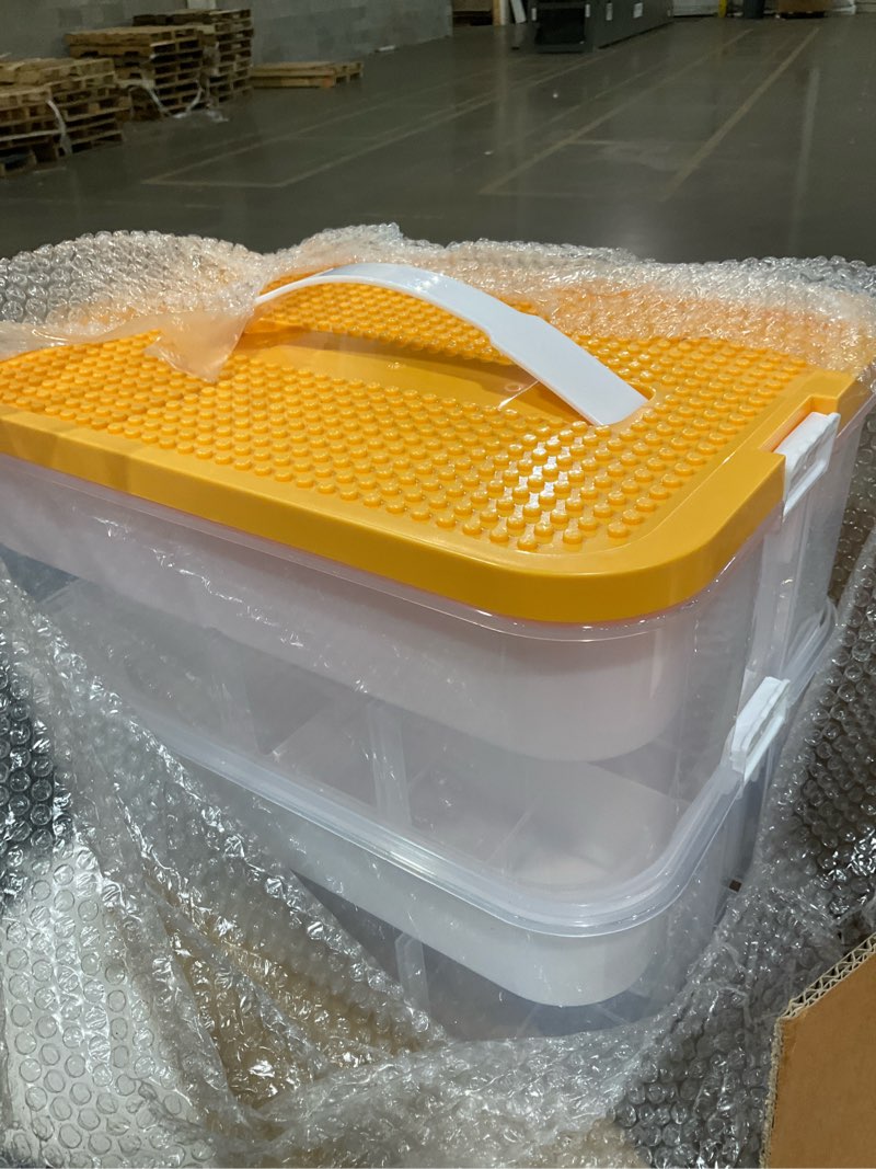 Condition photo showing New/Like New for Organizers Storage Box for lego: Plastic Stackable Storage Case with Building Blocks Lids, Containers with Carrying Handle and Adjustable Grid Organizers, 2 Layer Green 2Layer Orange with Feet
