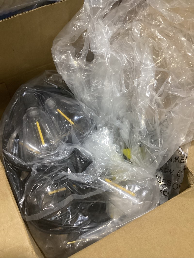 Condition photo showing Good Condition for brightever 30ft led outdoor string light with 16 st38 vintage edison shatterproof bulbs, commercial grade patio lights connectable, waterproof hanging lights for balcony, backyard, warm white black wire 30ft-warm white