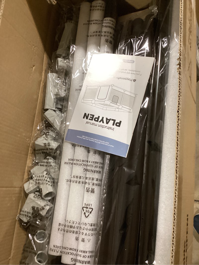 Condition photo showing New/Like New for Mloong Baby Playpen with Mat, 59x59 Inches Extra Large Playpen for Babies and Toddlers, Indoor & Outdoor Activity Center, Safety Baby Fence Medium Grey 59x59 Inch