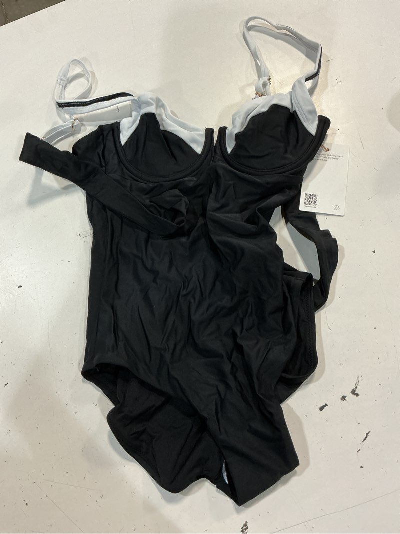 Condition photo showing New/Like New for italian underwire one-piece swimsuit, xs, black/white