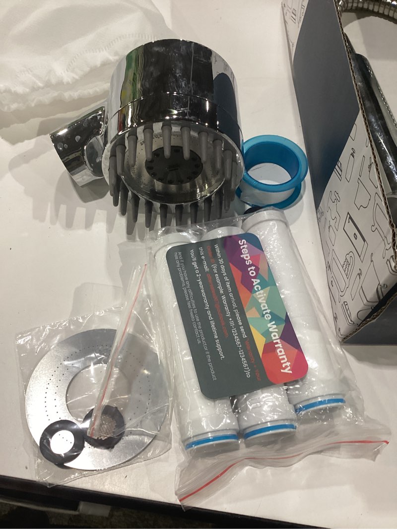 Condition photo showing Good Condition for ion drops filtered shower head with handheld with 4pcs filters, high pressure 4 spray modes showerhead with filters, water softener filters for hard water, iondrops 70" hose (chrome)