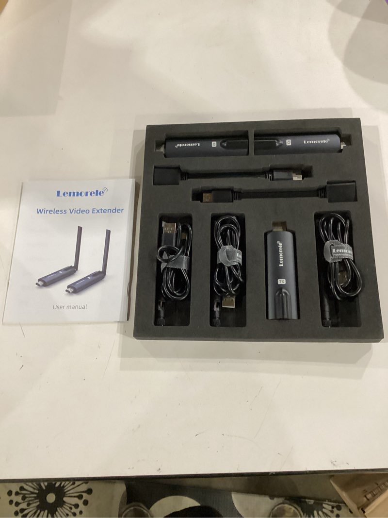 Condition photo showing Good Condition for not tested**** lemorele wireless hdmi transmitter and receiver, aluminum alloy deep gray, 5ghz up to 656ft, 1080p 60hz, plug and play with tutuplay app monitor, for security, streaming, home theater, pc/tv. 1tx+2rx hdmi tx+2rx