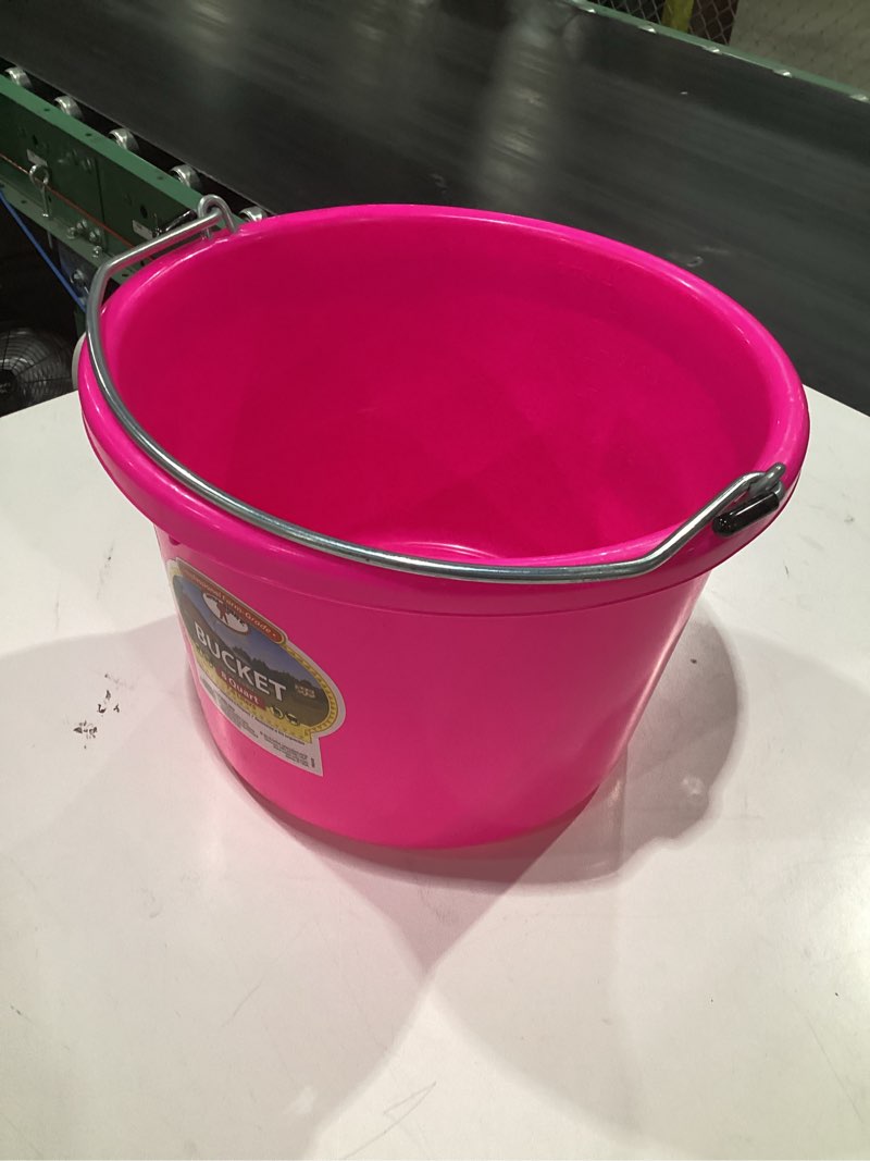 Condition photo showing Good Condition for little giant® plastic animal feed bucket | round plastic feed bucket with metal handle | made in usa | 8 quarts | hot pink