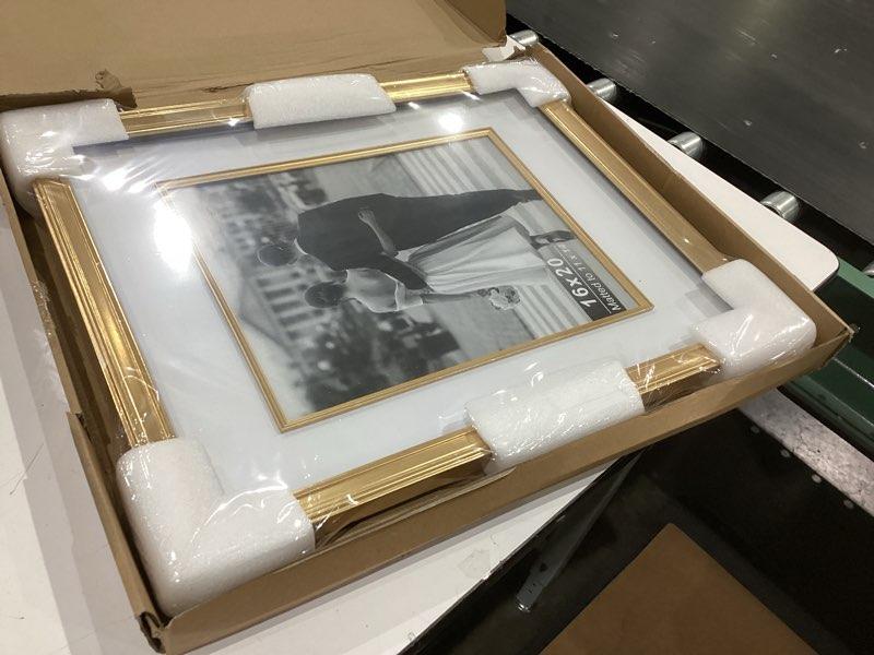 Condition photo showing New/Like New for yaetm 16x20 gold picture frame with decorative inner frame & tempered glass, display 11x14 photos with mat on wall - portrait or landscape - ideal for office & home décor (gold, single) 16x20 - 1 pack gold