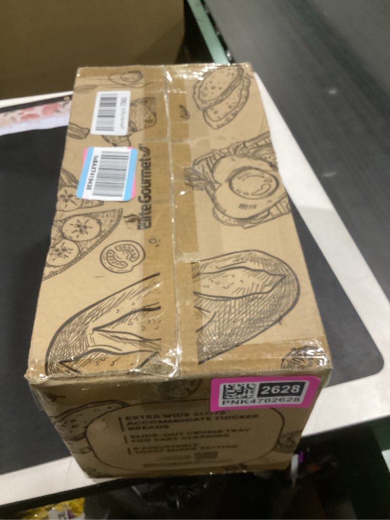 Condition photo showing As Is for Elite Gourmet ECT-3100 Long Slot 4 Slice Toaster, Reheat, 6 Toast Settings, Defrost, Cancel Functions, Built-in Warming Rack, Extra Wide Slots for Bagels & Waffles, Stainless Steel & Black 4 Slice Matte Black
