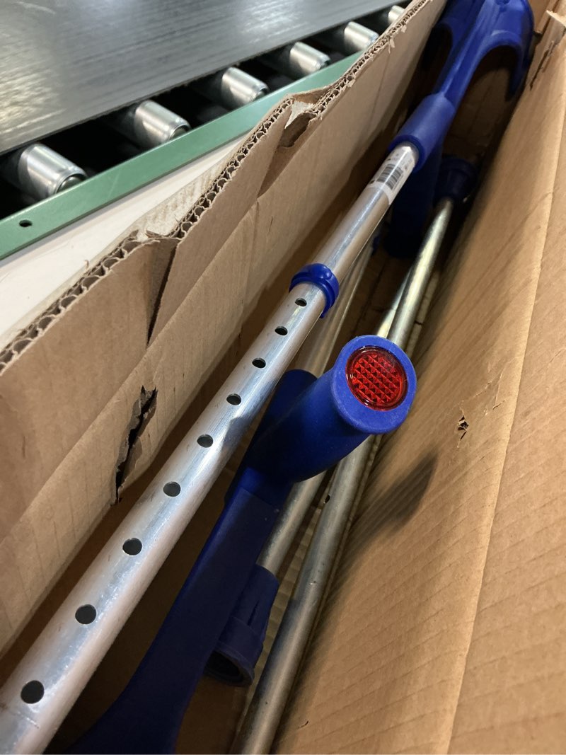 Condition photo showing As Is for PEPE Mobility Forearm Crutches for Adults (x2 Units) Open Cuff, Adjustable Height, Aluminium, Lightweight Elbow Crutches, Made in Europe Blue