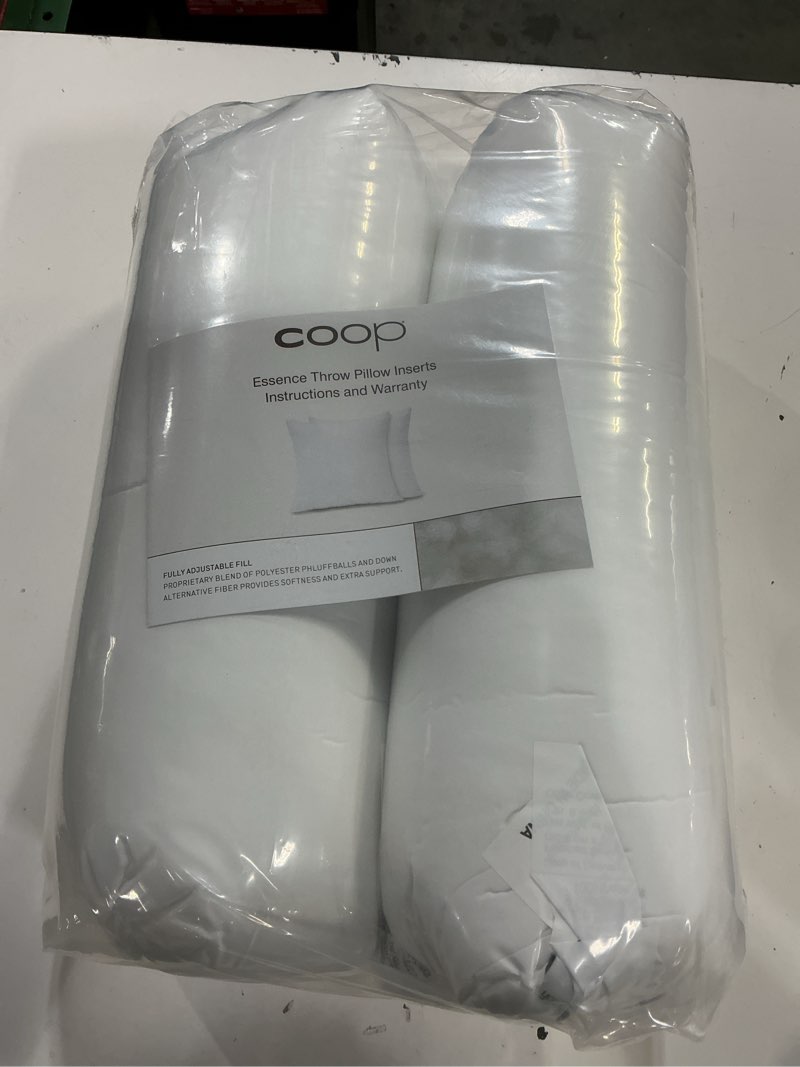 Condition photo showing New/Like New for coop home goods essence adjustable throw pillow inserts 20x20, set of 2, adjustable down alternative cushions for couch, bed, or chair, decorative square pillows for living room, oeko-tex certified essence down alternative 20x20
