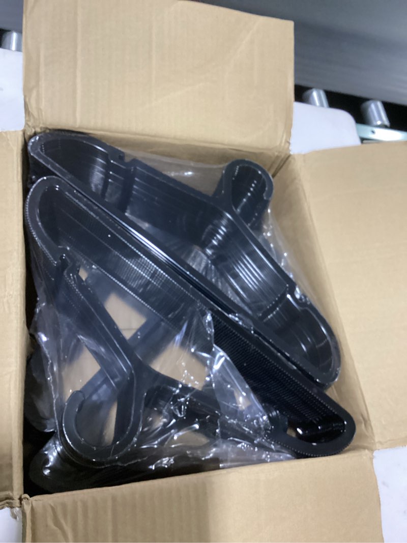 Condition photo showing New/Like New for 100 pack clothes hangers, non slip plastic coat hangers, space saving hangers, heavy duty, hanging dry wet clothes, 16.4" x 8.3", black, uapy05100b black 100