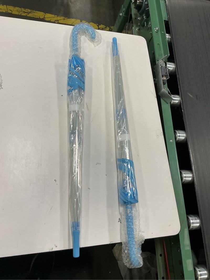 Condition photo showing New/Like New for 2Pcs Kids Clear Umbrella for Rain, Round Bubble Umbrella,Wide Coverage Arc 43 Inch,Auto Close,Windproof Strong Double Fiberglass Ribs With Spring Supporting for Each 6 Panels, Steel Shaft, Spoke Big Protectors for Safety Sky Blue