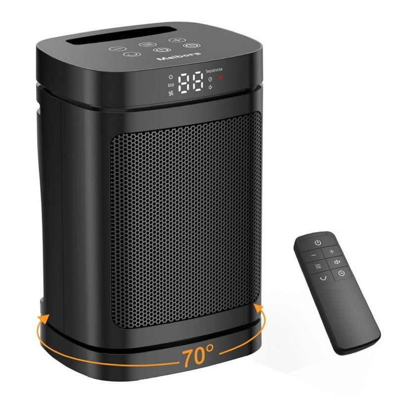 Compact Indoor Space Heater - 3 Heat Settings/ECO Temperature Control, Remote Control with Wide-Angle Oscillation, LED Display, Electric Heater for Home and Office