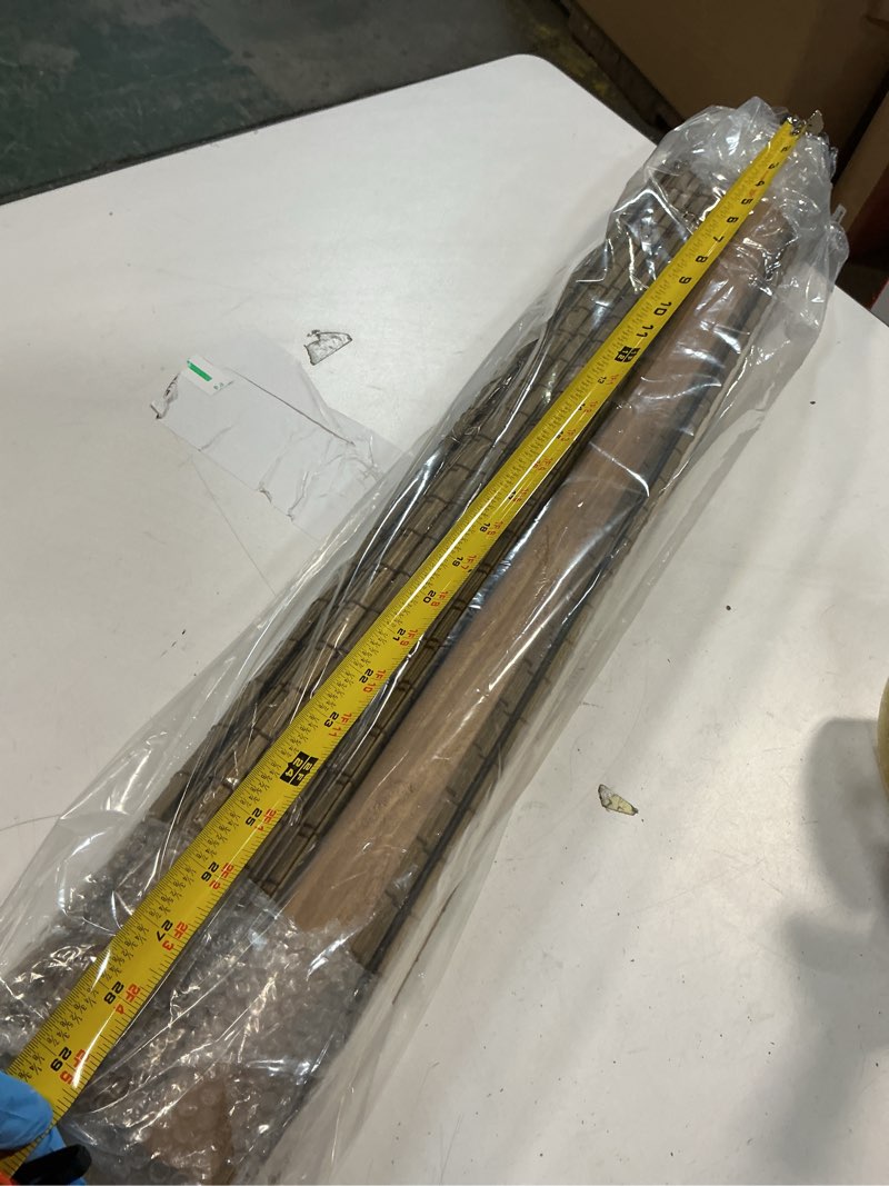 Condition photo showing As Is for Radiance Cordless Bamboo Roman Shades for Windows - Flatstick Bamboo Blinds for Semi-Private Light Control - Easy to Lift & Fold Up Window Shades - Driftwood - 28.5 in. W x 64 in. L - (2216604E) Driftwood 29"W x 64"H