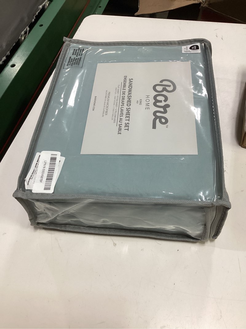 Condition photo showing New/Like New for bare home king sheet set - luxury 1800 ultra-soft stonewashed microfiber - double brushed - deep pockets - easy fit - breathable bedding - sheet sets & pillowcases king, sea spray king 08 - sea spray