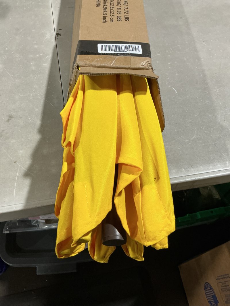 Condition photo showing Good Condition for jearey 7.5ft patio umbrella market table umbrella with 6 sturdy ribs, push button tilt/crank outdoor umbrella for garden, deck, backyard, pool and beach,yellow 7.5ft yellow