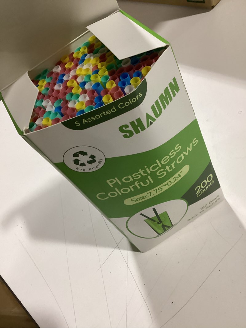 Condition photo showing As Is for 7.75" Biodegradable Plastic-Free Drinking Straws,Compostable Colorful Disposable Plant-Based Smoothie Straws 200pcs for Stylish Party Sturdy All Day Long 7.75"-200