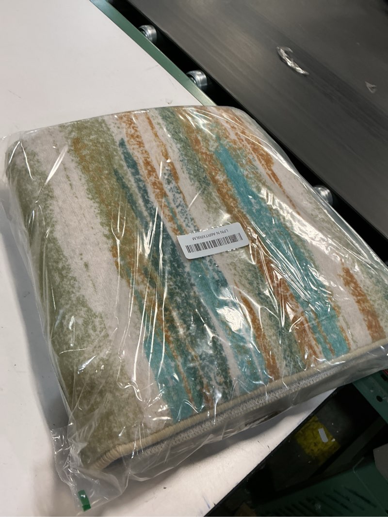 Condition photo showing New/Like New for Modern Abstract Runner Rug 2x5, Green Mustard Multi Washable Entryway Kitchen Runner Non-Slip Soft Hallway Rug Runner Thin Print Faux Wool Carpet for Bedroom Laundry Room Indoor 2' x 5' (Runner) Green Teal Mustard Multi