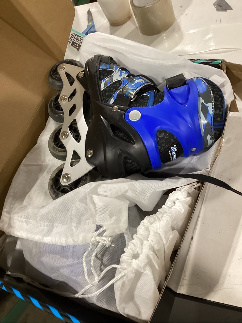 Condition photo showing As Is for kuxuan boys adjustable inline skates with light up wheels, fun illuminating skates for kids girls youth blue medium(kids 13-3 us)