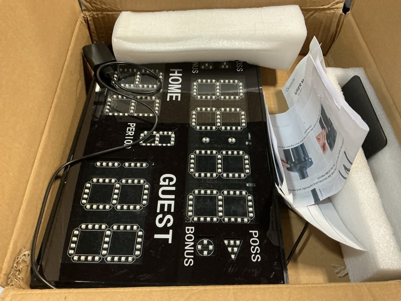 Condition photo showing As Is for portable digital scoreboard with remote, led electronic score keeper, battery powered basketball score board, outdoor scoreboard for indoor outdoor courts & sports events scoreboard with tripod