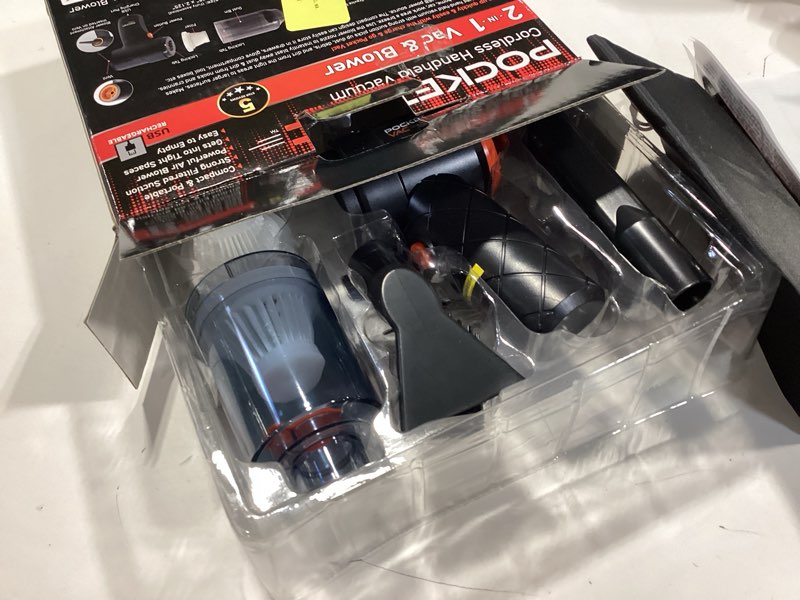 Condition photo showing As Is for pocket vac rechargeable handheld vacuum with accessories - new - cordless - portable - as seen on tv