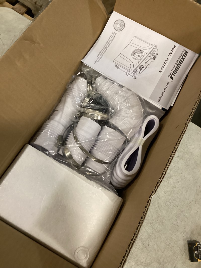 Condition photo showing New/Like New for 900w macerator pump toilet pump upflush to 29.5ft 2200gph sewerage sump pump with 4 water inlets 1 outlets for toilet sink shower laundry kitchen basement flo700-b upgrade