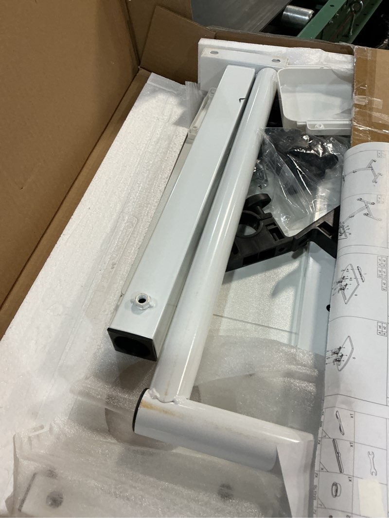 Condition photo showing As Is for overbed table with wheels adjustable height, tiltable desktop with tray, over bed table rolling bedside tables, medical mobile standing desk, for hospital office bedroom sofa, white