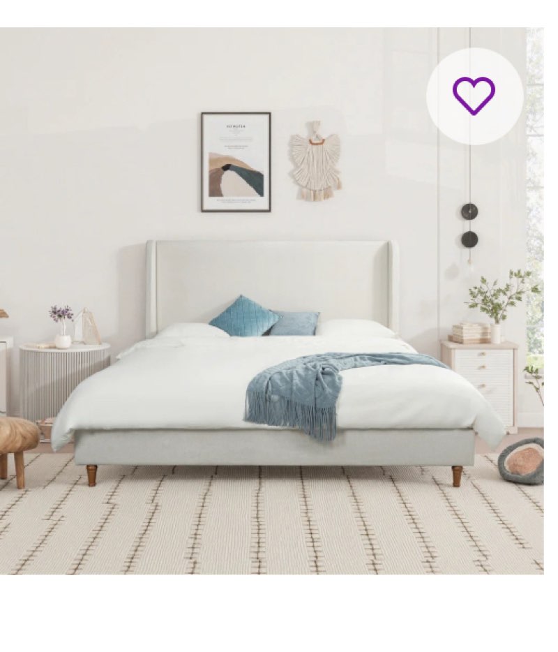 Mozter Upholstered Wingback Bed No Box Spring Needed king 