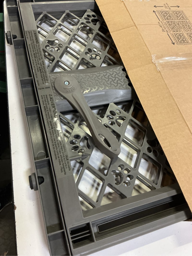 Condition photo showing Good Condition for mypet north states paws portable pet gate: 26-40" wide. pressure mount. no tools needed. made in usa, 23" tall, expandable, durable dog gates for doorways, fieldstone gray