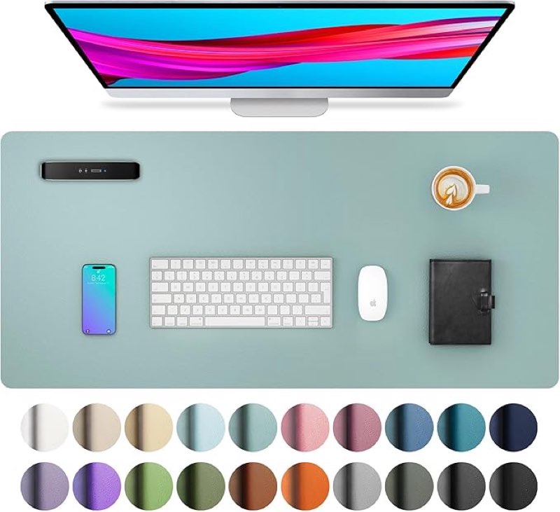 Aothia Faux Leather Desk Mat – Large Mouse Pad, Non-Slip PU Leather Blotter, Waterproof Writing Surf