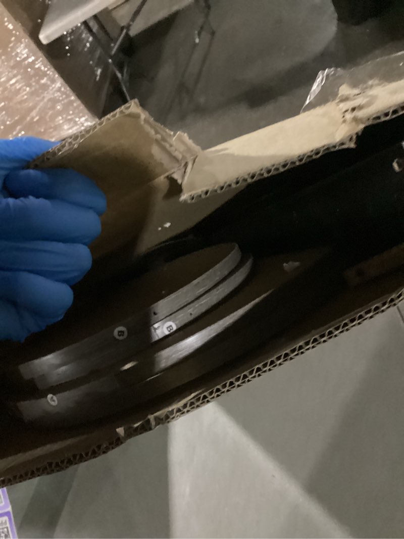 Condition photo showing As Is for Furinno JAYA Oval End Side Night Stand/Bedside Table, 2-Pack, French Oak Grey/Black French Oak/Black 2-Pack Oval Panel