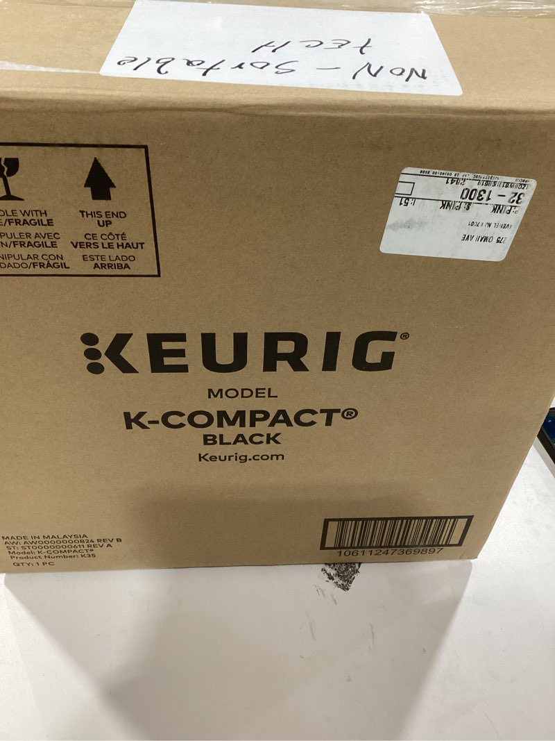 Condition photo showing As Is for Keurig K-Compact Single-Serve K-Cup Pod Coffee Maker, with 3 Brew Sizes, Smart Start Feature, 36oz Removable Reservoir, Black