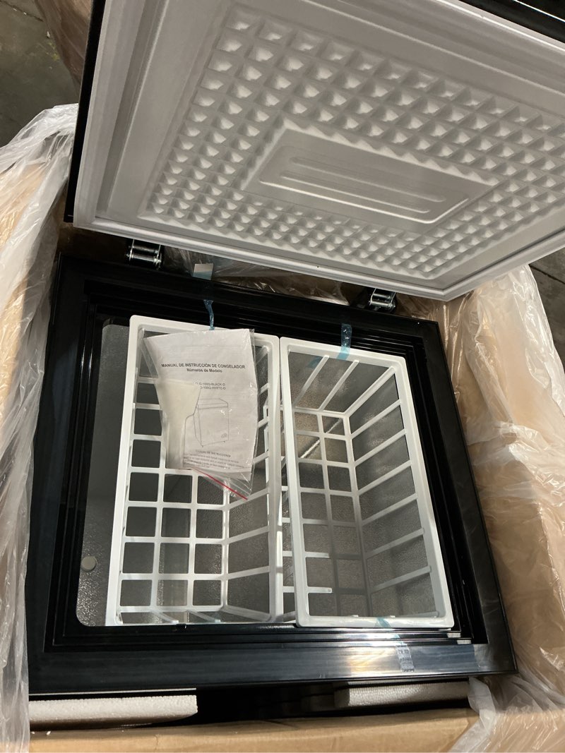 Condition photo showing Good Condition for chest freezer 7.0 cu.ft compact chest freezers with 7 adjustable thermostat top open door freezer compressor cooling with removable storage basket for home bar dorm black 7.0 cu.ft