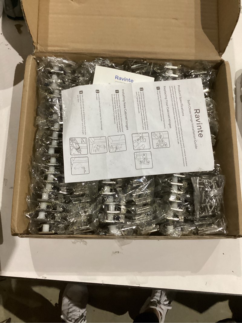 Condition photo showing New/Like New for ravinte 60 pack (30 pairs) 1/2 inch overlay soft close hinges for kitchen cabinets - satin nickel hidden concealed hinge, stainless steel, self closing 60 1/2 inch overlay