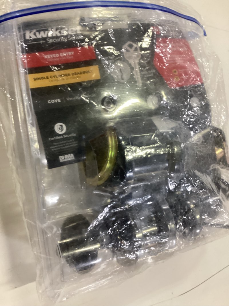 Condition photo showing As Is for kwikset smartkey security cove venetian bronze deadbolt and entry door knob kw1 2-3/4 in.
