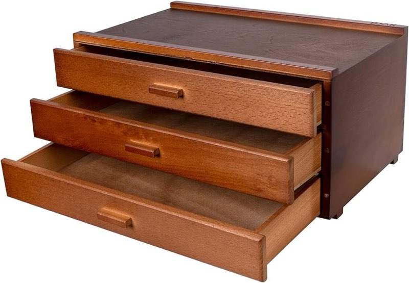 DJAR 3-Drawer Art Supply Storage Box, Solid Beech Wood Organizer for Pastels, Pencils & Brushes, Por
