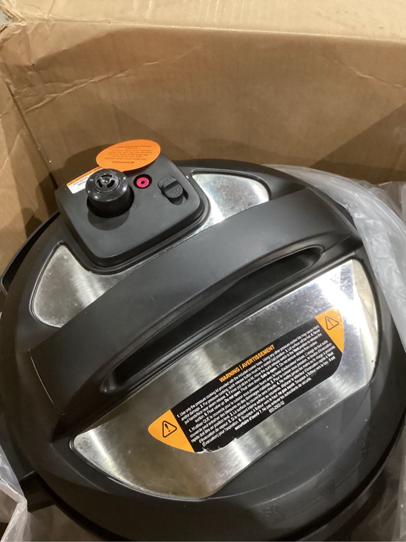 Condition photo showing As Is for instant pot duo 7-in-1 electric pressure cooker, slow cooker, rice cooker, steamer, sauté, yogurt maker, warmer & sterilizer, includes app with over 800 recipes, stainless steel, 8 quart 8 quarts