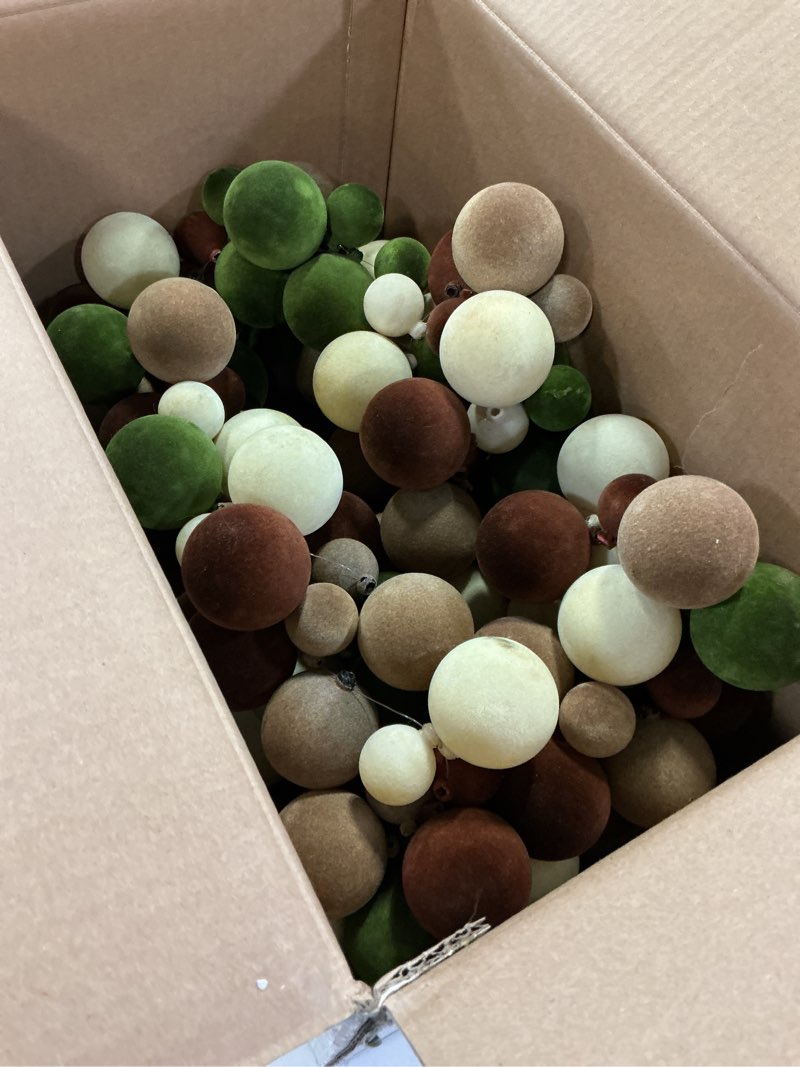 Condition photo showing Good Condition for 2 Pcs Christmas Velvet Balls Garland 6 ft Hanging Ornaments 129 Christmas Balls Decorations for Home Indoor Outdoor Xmas Tree Mantel Stairs Porch Holiday Wreath Decoration(Elegant Color)