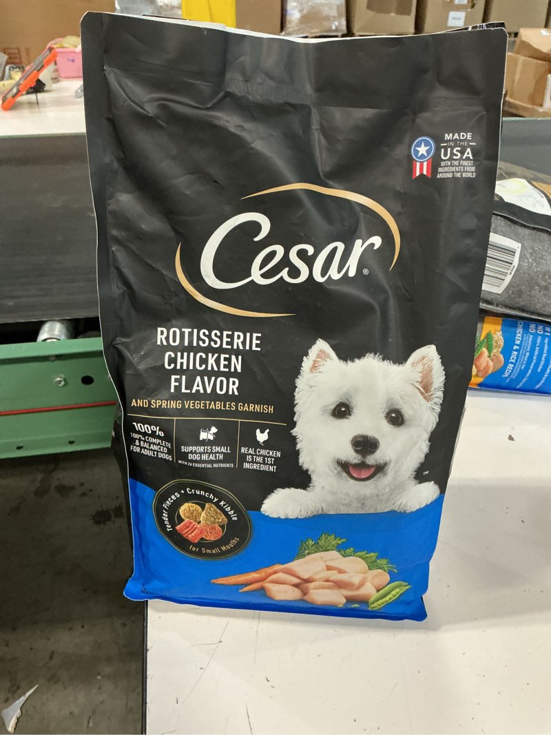 Condition photo showing Good Condition for ( best by 02=07+25)cesar rotisserie chicken, carrot, pea and vegetable flavor small breed dry dog food - 5lbs