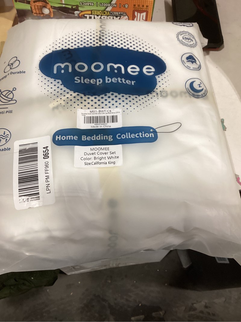 Condition photo showing Good Condition for MooMee Bedding Duvet Cover Set 100% Washed Cotton Linen Like Textured Breathable Durable Soft Comfy (Solid Bright White, Cal King 104"x98") Solid Bright White (No Comforter) California King (104"x98")